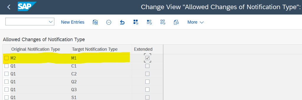 allow change to notification type in sap pm